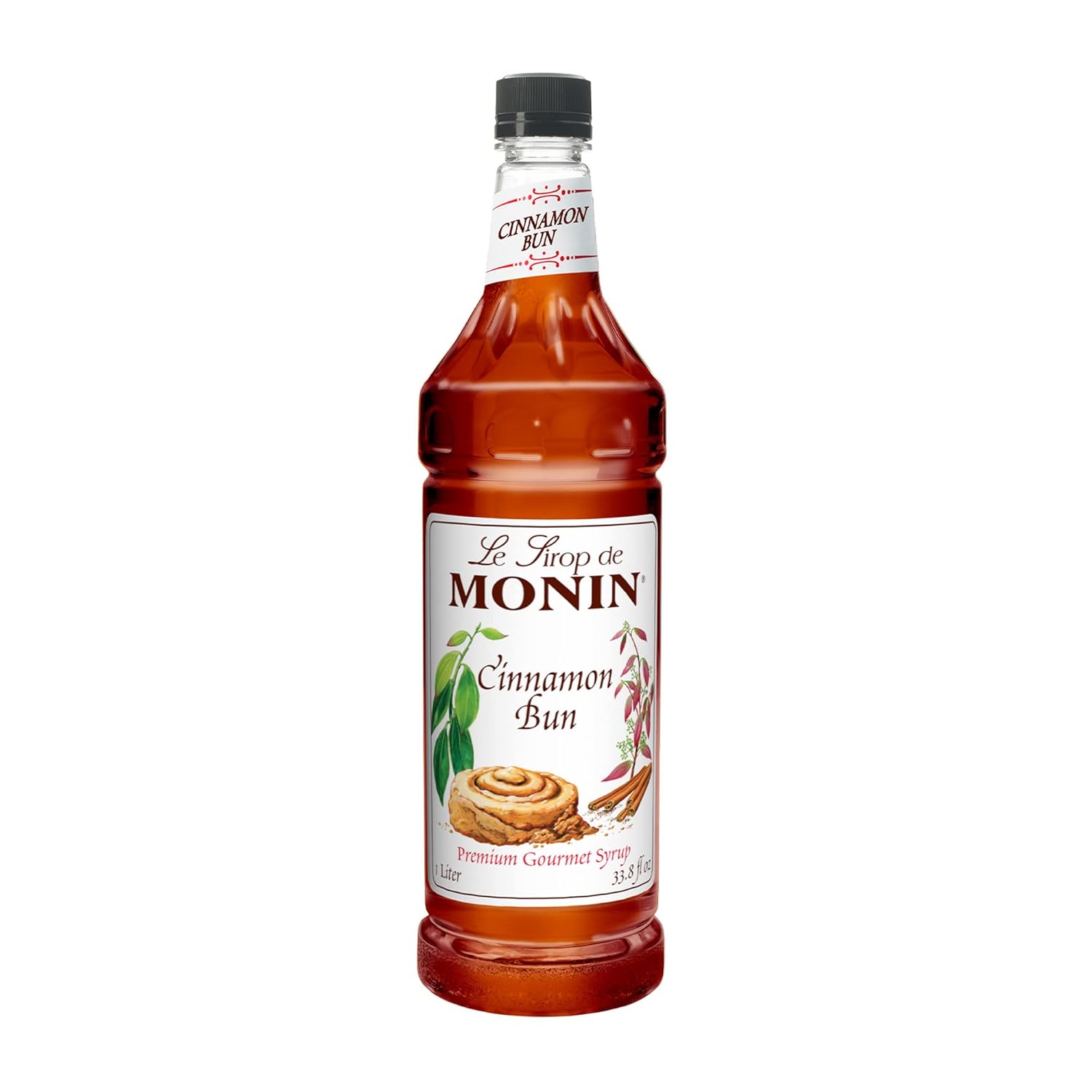 Monin - Cinnamon Bun Syrup, Smooth and Sweet Cinnamon Flavor, Great for Frozen Coffees, Cocoas, & Cocktails, Vegan, Non-GMO, Gluten-Free (1 Liter)