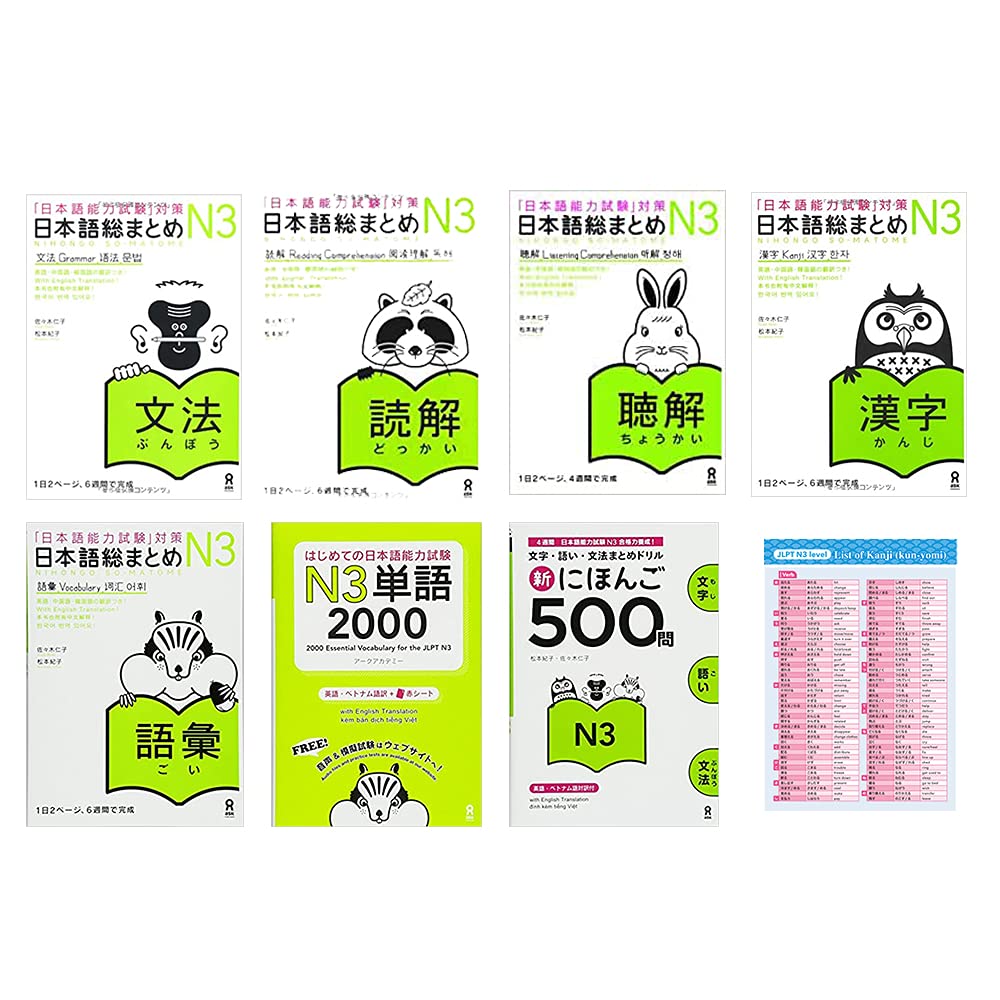 Nihongo So Matome JLPT N3 Tango Vocabulary Practice Questions and Kanji Kun-yomi Chart