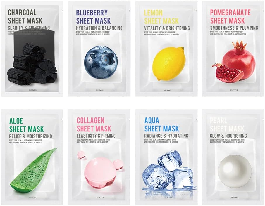 [PACK OF 8] EUNYUL Purity Sheet Mask Pack 8 Types Korean Skincare Hydrating & Nourishing face masks beauty multipack face mask set