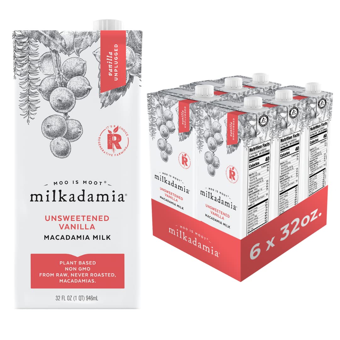 milkadamia Macadamia Milk - Unsweetened Vanilla - 32 Fl Oz (Pack of 6) - Lactose Free, Vegan, Shelf Stable, Plant Based, Non Dairy, Dairy Free
