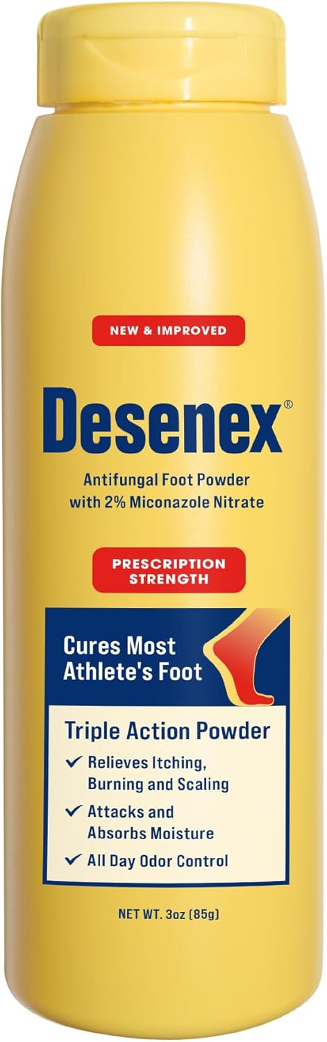 Desenex Anti-Fungal Foot Powder, Cures Most Athlete’s Foot, 2% Miconazole Nitrate, Helps Relieve Itching, Burning and Scaling, Attacks and Absorbs Moisture, 3oz Bottle
