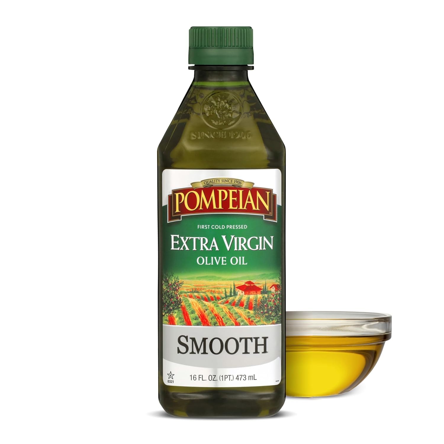 Pompeian Smooth Extra Virgin Olive Oil - 16 fl oz - 473 mL - First Cold Pressed Olive Oil for Cooking - Smooth Taste for Sauteing, Stir-Frying, and Baking