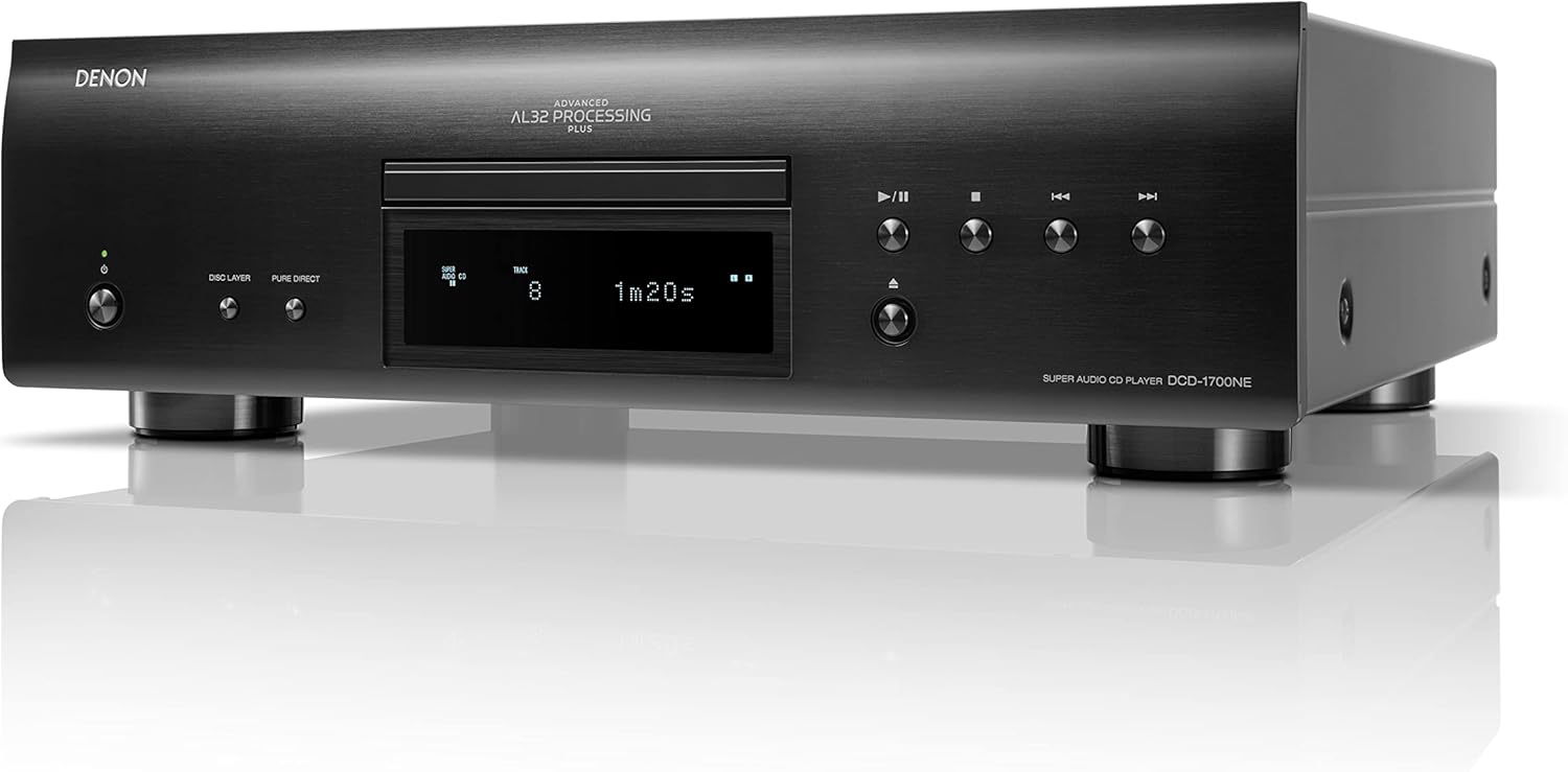 Denon DCD-1700NE CD and SACD Player for Home, Vibration-Resistant, Black