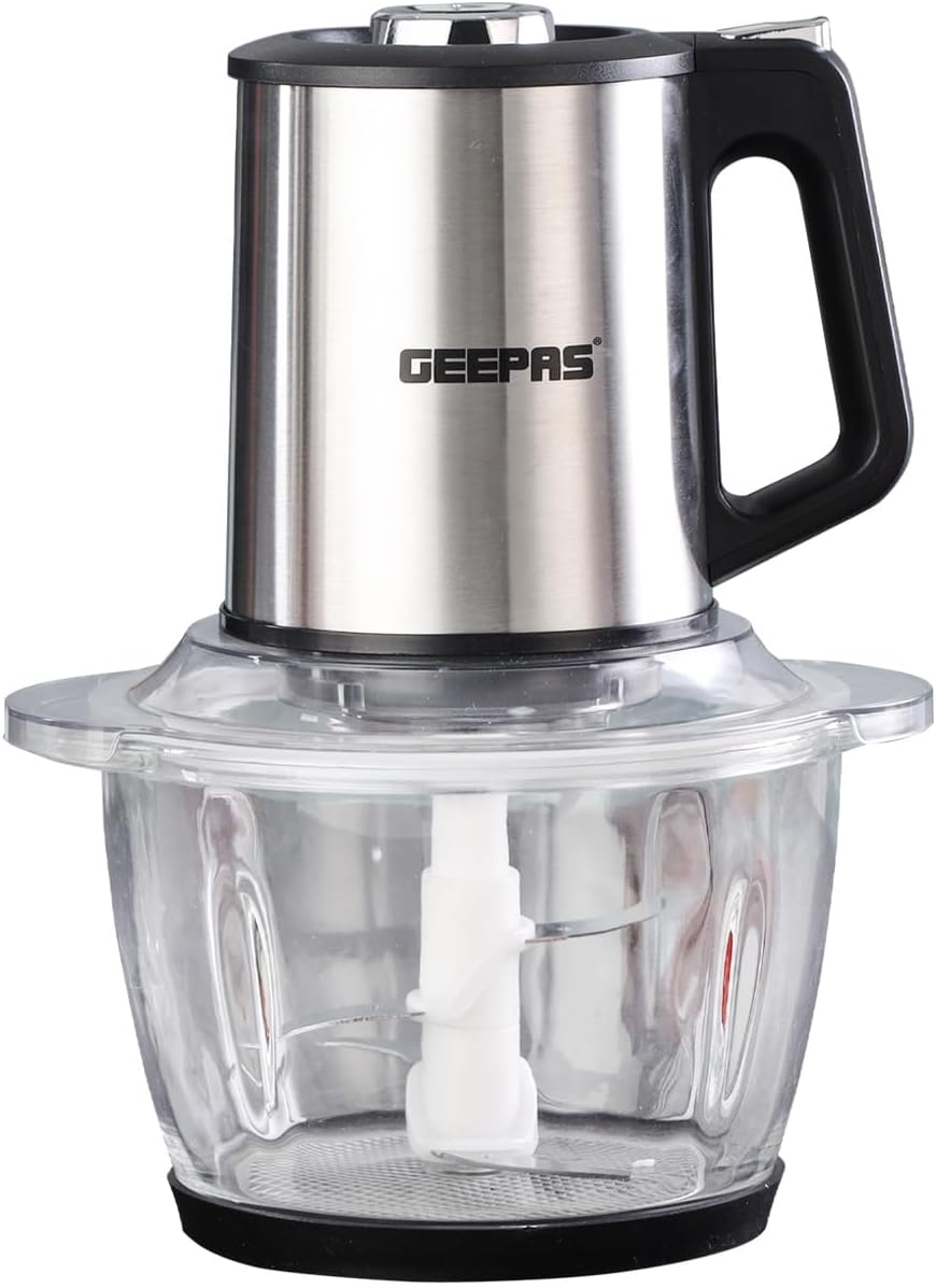 Geepas 400W Mini Food Processor | 1.2L Glass Jar Bowl & 4 Stainless Steel Blades, 3 Speed, Mini Food Chopper Shredder Perfect for Salads, Salsa, Guacamole, Pesto, Curry Pastes & More – 2 Year Warranty