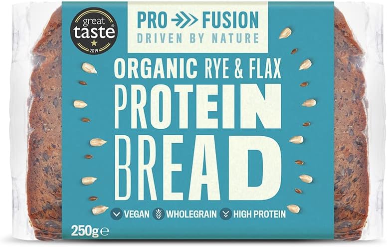 Profusion Organic Protein Bread 250g, Pack of 9 - Rye & Flax Seed - Wholegrain, Source of Fibre & Alternative to Wheat Bread - Low Carb Bread - Vegan & Plant-Based Protein