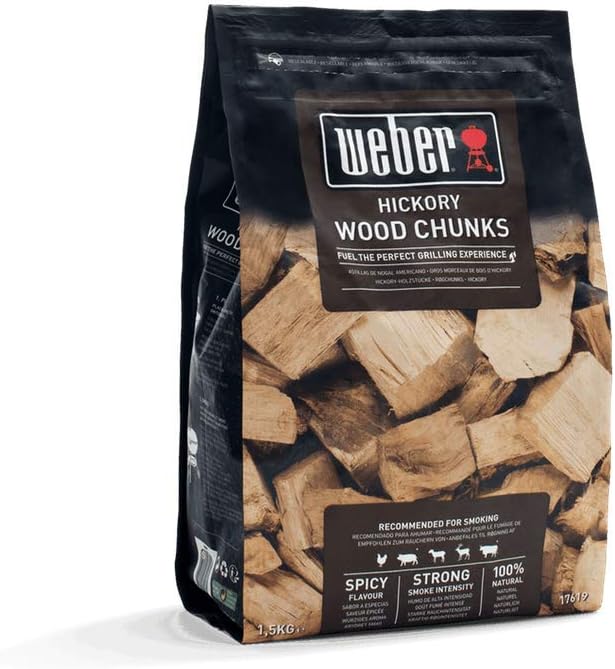 Weber Hickory Wood Chunks | BBQ Accessory, Natural Smoking Wood for Barbecue, Spicy Flavour with Strong Smoke Intensity, 1.5 kg