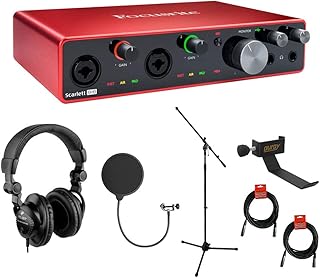 Focusrite Scarlett 8i6 USB Audio Interface (3rd Gen) with HPC-A30 Studio Headphones, Mic Stand, Headphone Holder, Pop Filter & XLR Cable Bundle