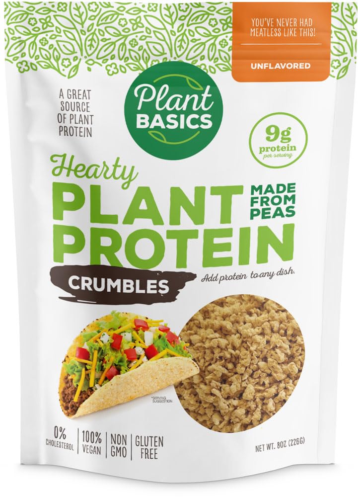 Plant Basics - Hearty Plant Protein - Unflavored Crumbles, 8 oz (Pack of 3), Made from Peas, Non-GMO, Gluten Free, Low Fat, Low Sodium, Vegan, Meat Substitute