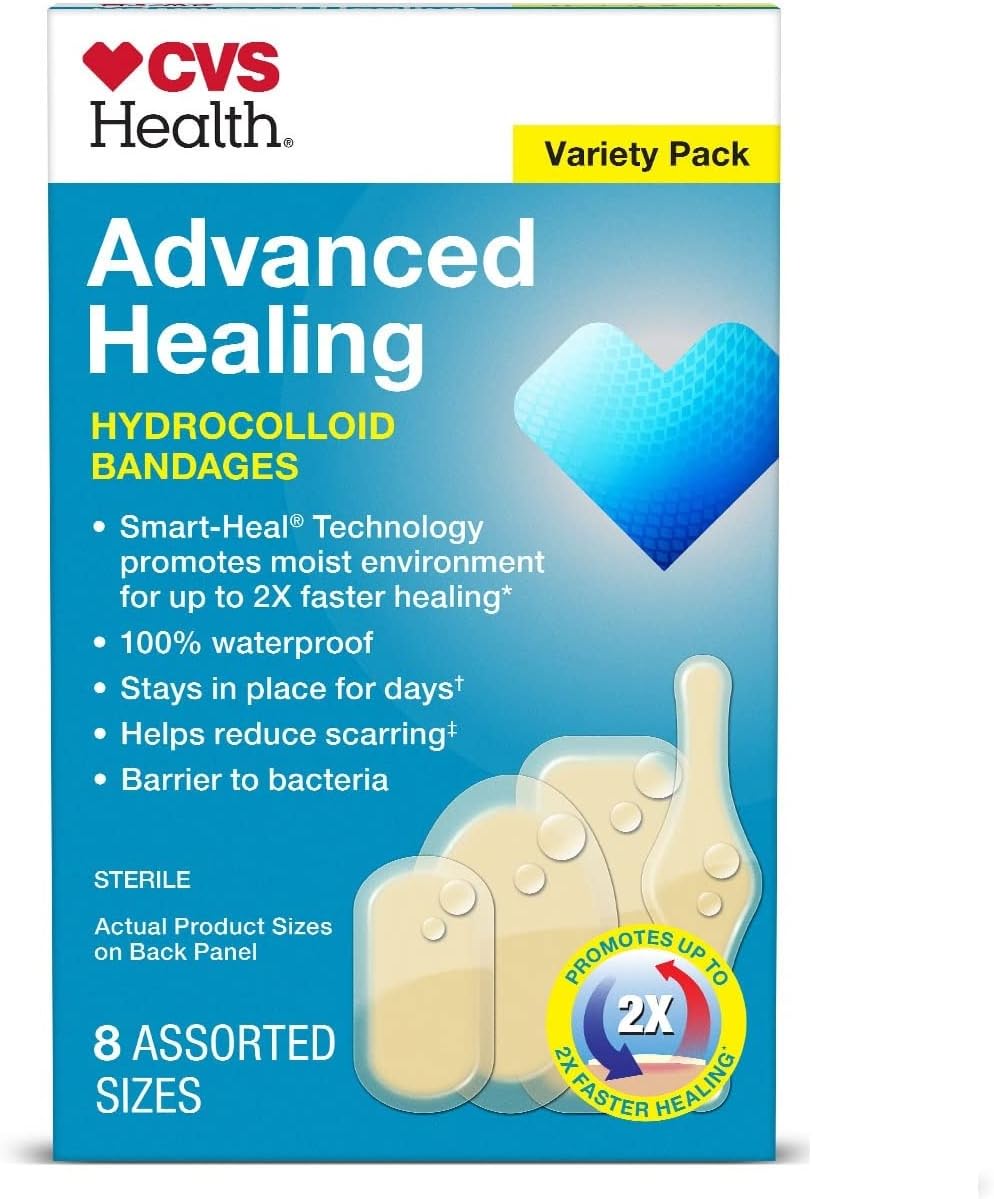 CVS Health Advanced Healing Hydrocolloid Bandages, Variety Pack, 8 Assorted Sizes