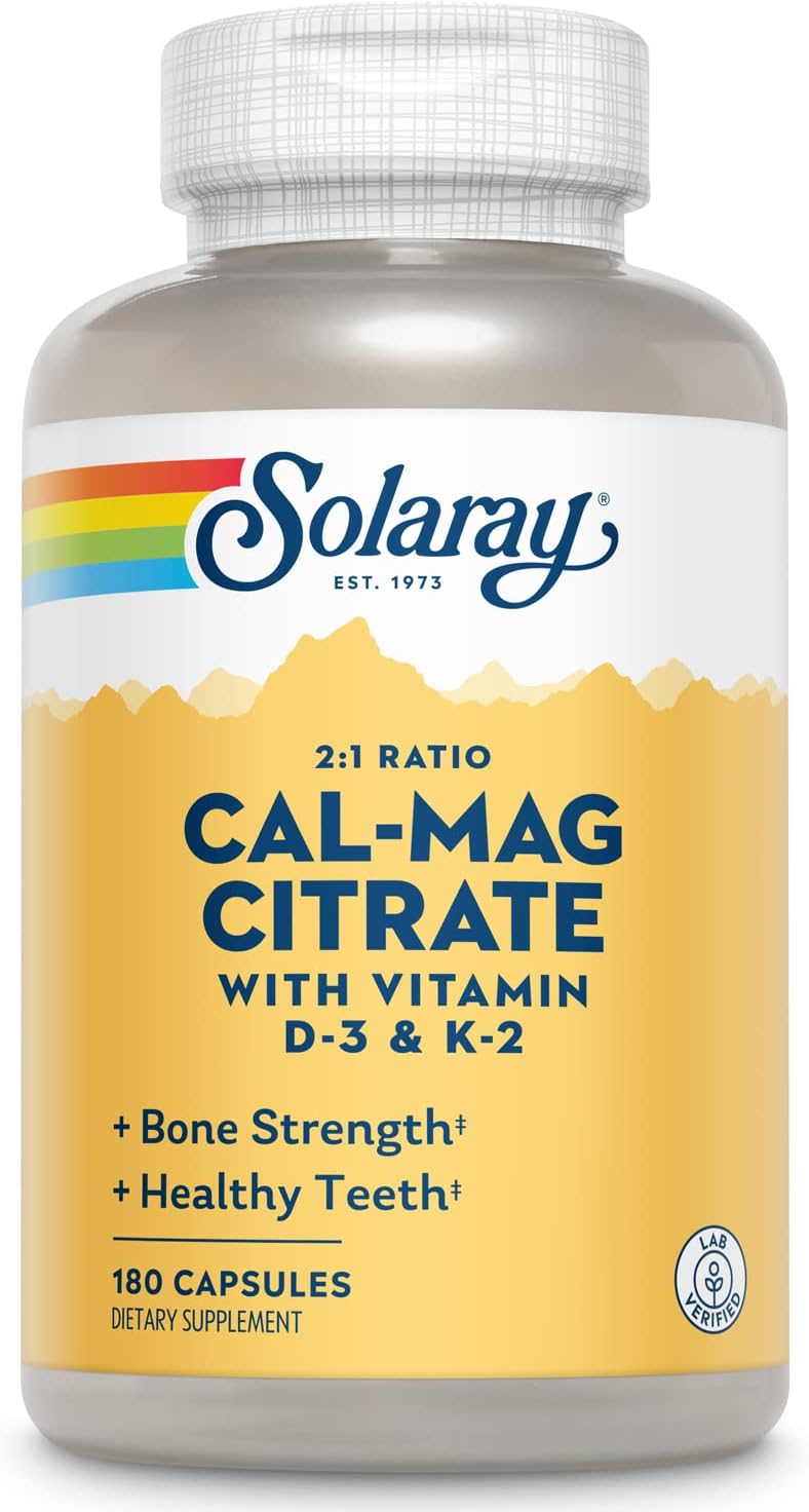 SOLARAY Calcium Magnesium Citrate w/Vitamin D3 K2 - Calcium Supplements for Women and Men - Bone and Heart Health Support - Cal Mag 2:1 Ratio, Plus Vitamin D 3 and K2, 60-Day Guarantee, 30 Servings
