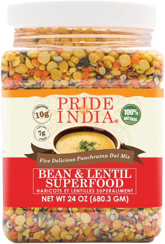 Pride Of India - Indian Bean & Lentil Superfood - Five Delicious Panchratna Dal Mix, 1.5 Pound Jar