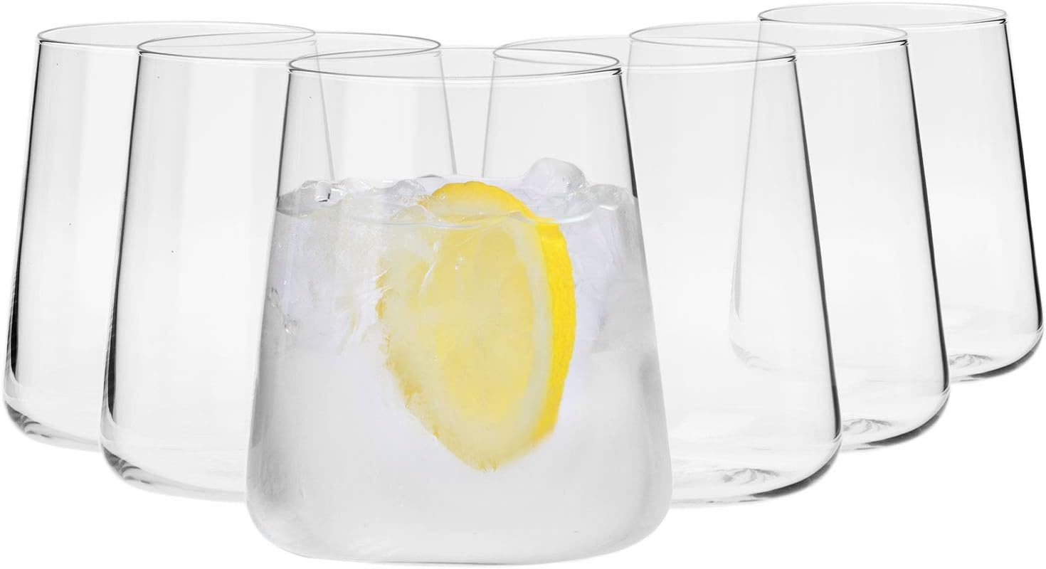 Krosno Water Juice Gin Tumbler Drinking Glasses | Set of 6 | 430 ML | Avant-Garde Collection | Whiskey Glasses Gift Set Tumblers Cocktail Set | Durable Glass | Home & Bar | Glass Cups Glassware