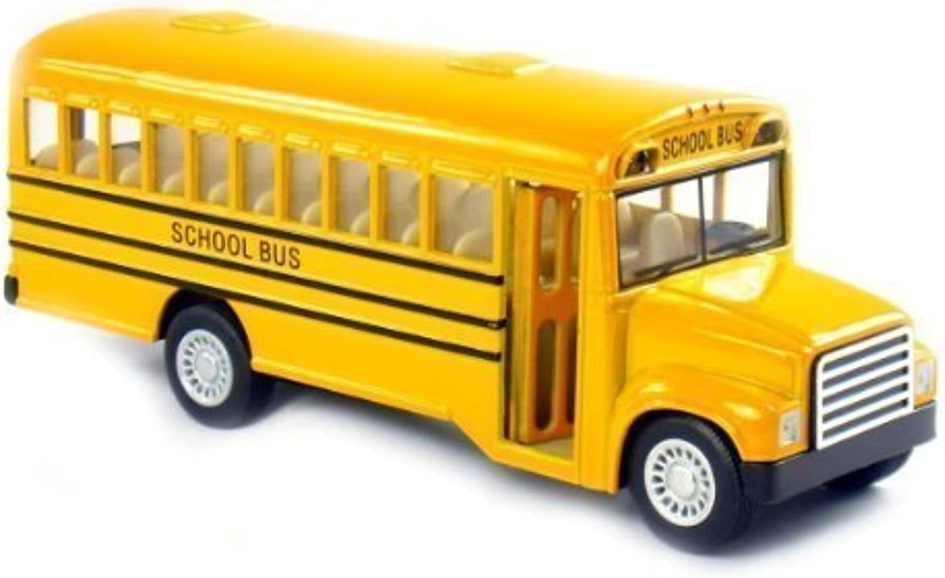 KinsFun 6 inch Long-Nose School Bus Die Cast Metal Model Toy Car w/Pullback Action
