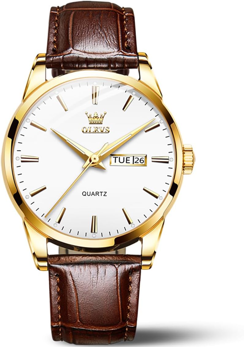 OLEVS Mens Watches, Casual Leather Watches for Men Easy to Read Quartz Number Watch with Date Waterproof Blue/Black/Silver Face Men's Wrist Watches…