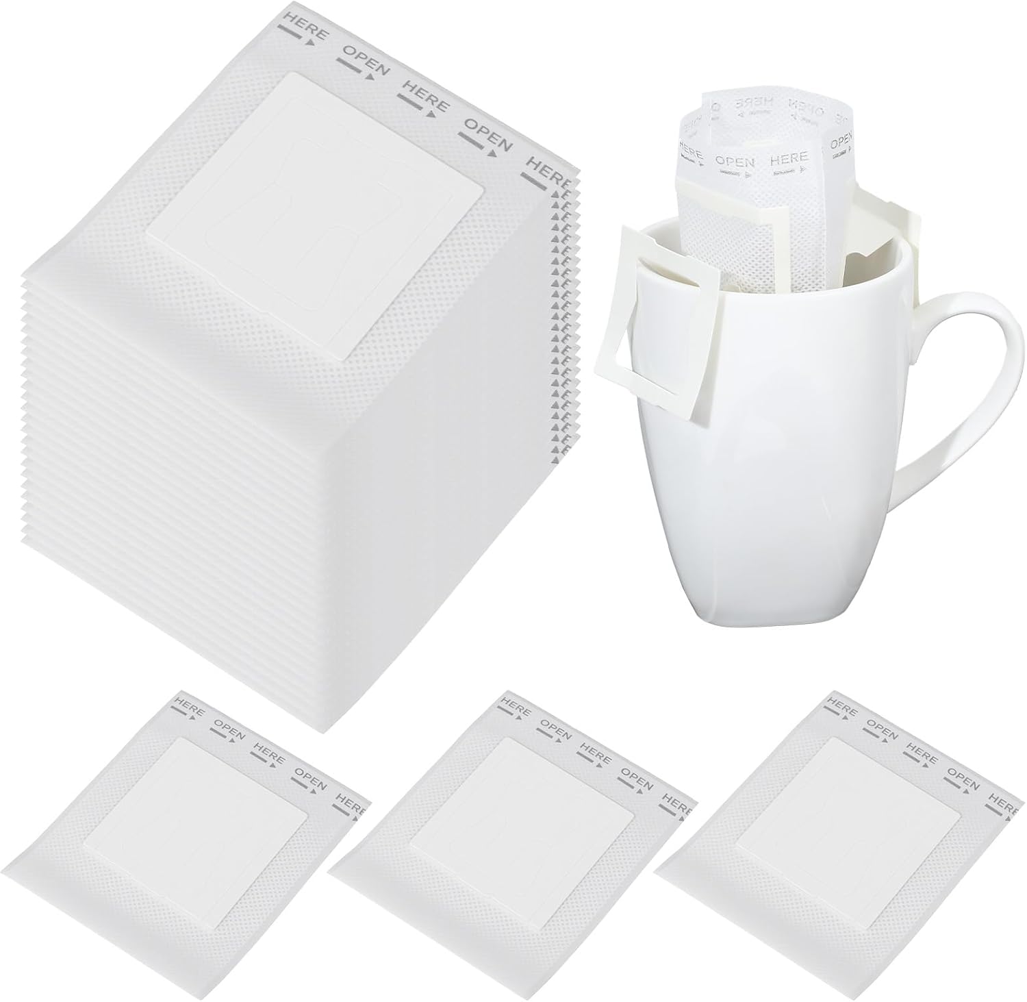 YBEATY 50 PCS Hanging Ear Drip Bags Portable Coffee Filter Paper Single Serve Disposable Drip Coffee Filter Paper Bag Perfect for Cups Utensils Travel Camping Home Office Outdoor On The Go