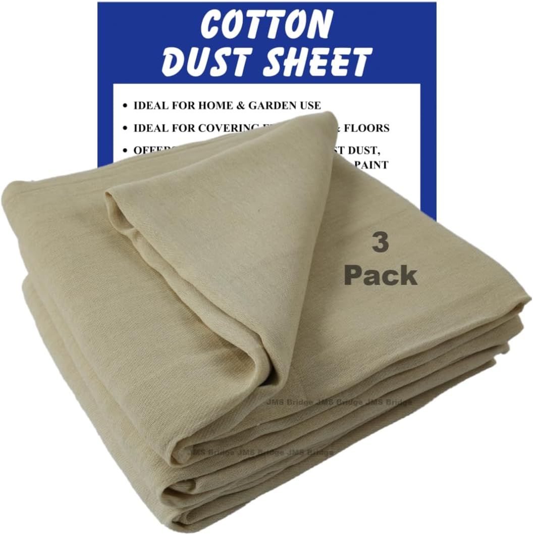 JMS Bridge 3 X Professional Quality 100% Cotton Twill Heavy Duty DUST Sheets for Decorating. Size 10'x8' (3xCT108)
