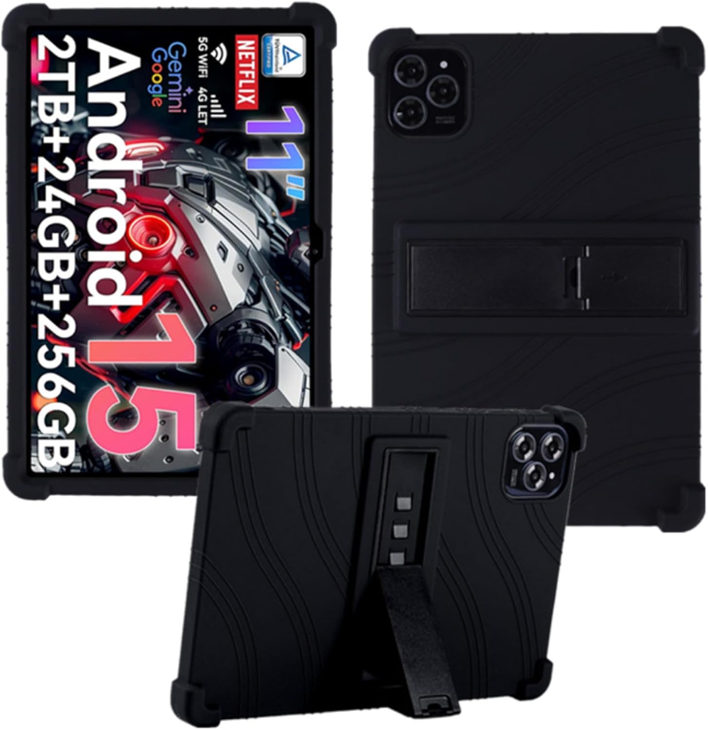 Case for TABWEE T90/W90 Tablet 11 Inch, Kids Friendly Soft Silicone Adjustable Stand Cover for MOONSTARS D126C Tablets (Black)