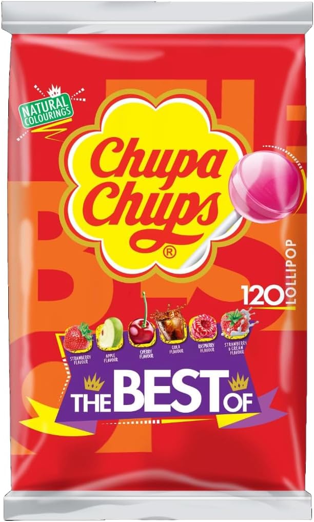 Chupa Chups Best Of Lollipop Bulk Bag, Party Sweets In 6 Flavours With Natural Colourings, Suitable for Vegetarians - 120 Lollies