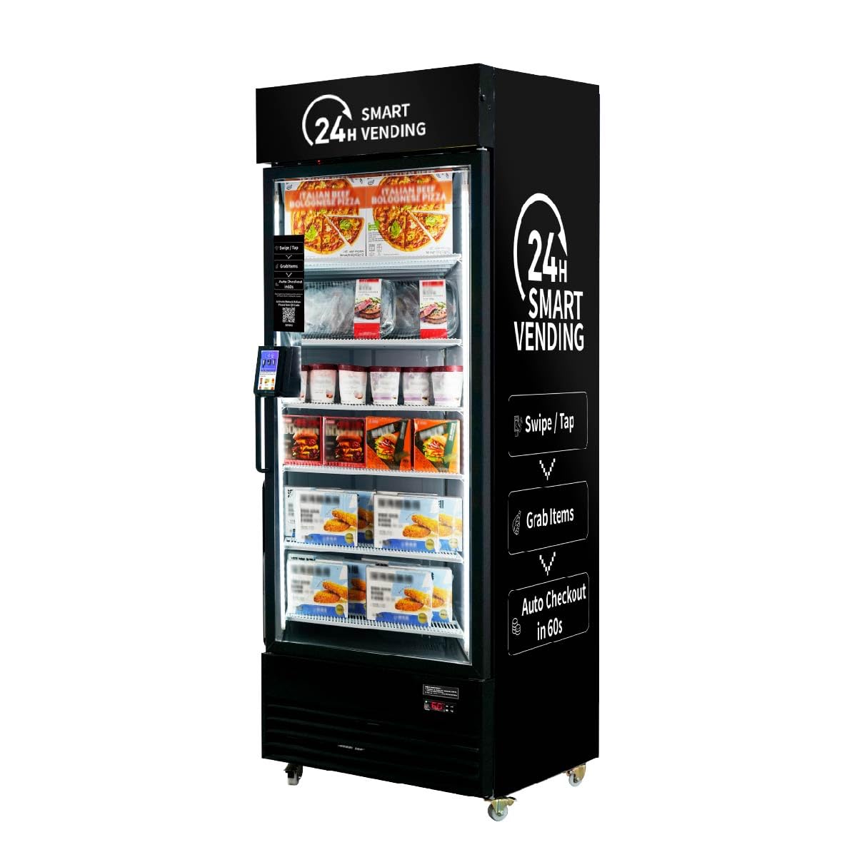 HAHA Smart Frozen Vending Machine with POS/NFC Self-Serve Frozen Food and Ice Cream Smart Cooler, 6-Tier Large Capacity, Dual Zone (-7.6°F to 14°F) for Cold Food, Frozen Pizza, and Instant Bowls