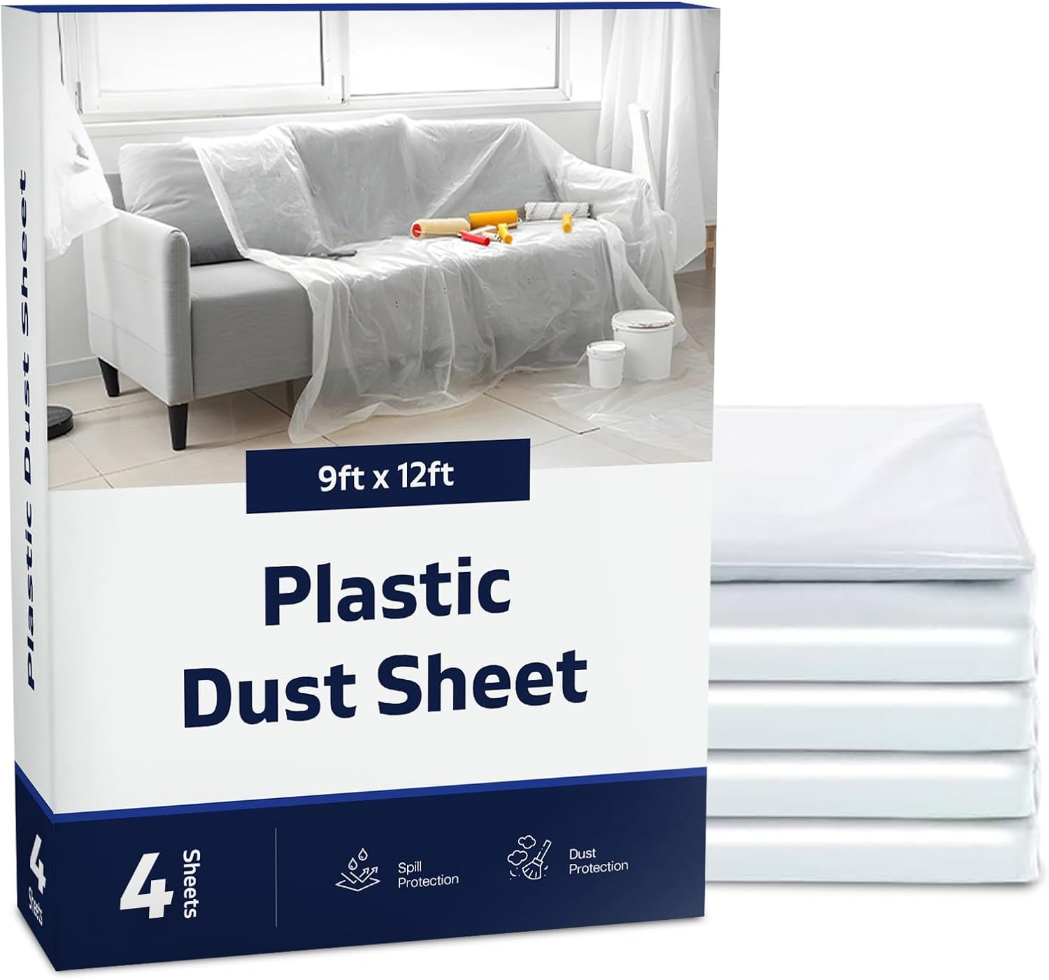 Plastic Dust Sheets for Decorating Pack of 4 Painting Sheets Drop Cloth Polythene Sheeting Large Plastic Sheets to Cover Furniture, Floor & DIY Projects