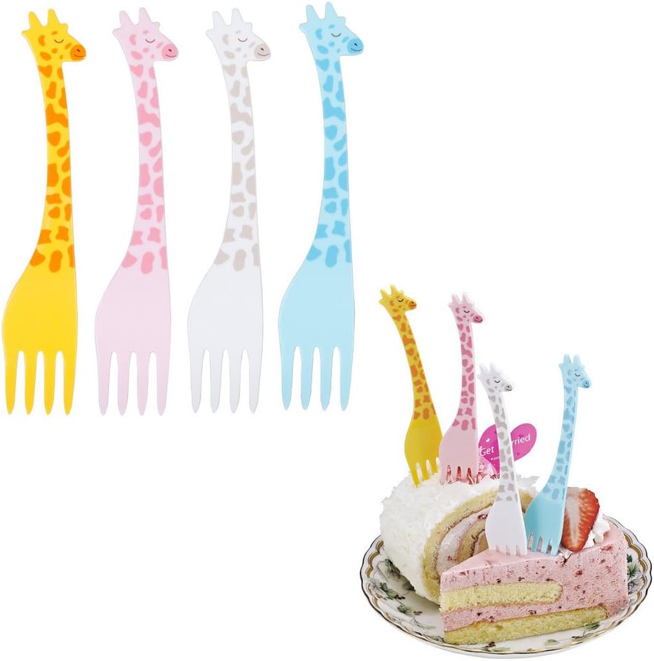 Happy Giraffe Fruit Forks Cocktail Sticks Party Supplies Plates Picks Dessert Forks Cake Forks, 12 PCS