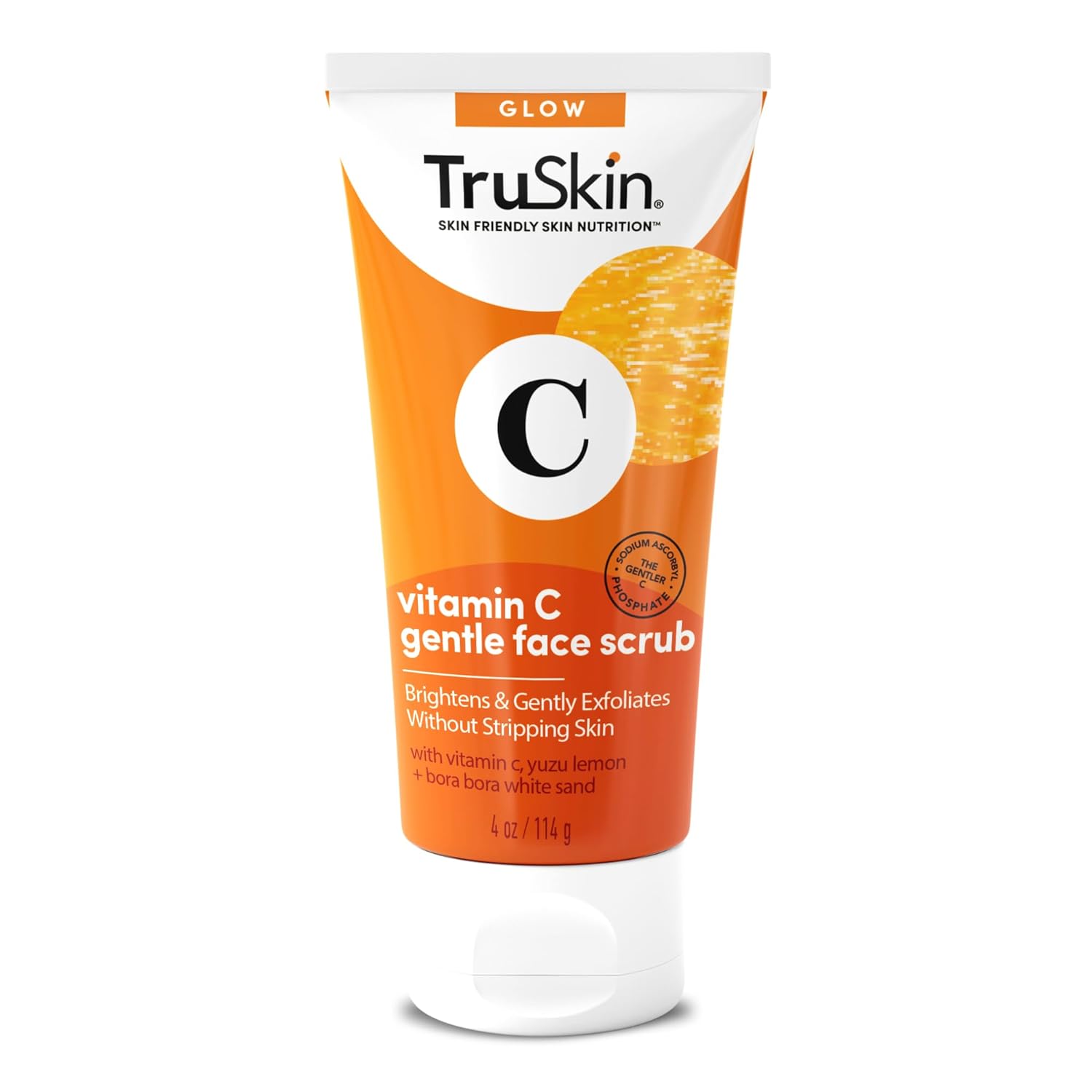 TruSkin Vitamin C Gentle Face Scrub - Brightening Daily Face Exfoliator for All Skin Types - Softens & Smooths Skin with Vitamin C, Yuzu Lemon, and Exfoliating Bora Bora White Sand - 4 Fl. Oz