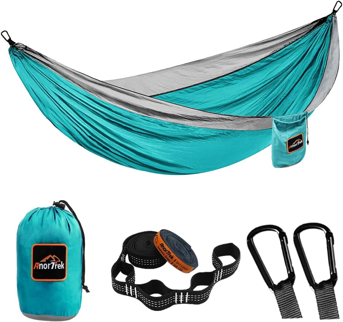 Anortrek Outdoor Hammock 2-Person 300x200 cm [250kg Load Capacity] Ultralight – Camping Accessory with Tree Straps, Breathable Nylon Travel Hammock for Hiking & Garden