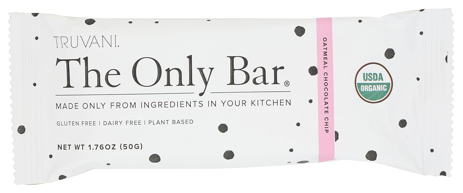 Truvani Plant Based Snack Bars | Oatmeal Chocolate Chip 1 Pack | 6g Protein | USDA Organic and Vegan | The Only Bar | Dairy, Soy, and Gluten Free | Individually Wrapped
