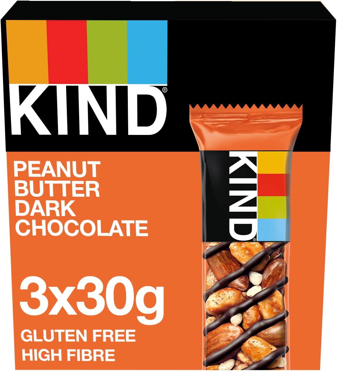 KIND Bars, Gluten Free Snack Bars, Peanut Butter Dark Chocolate, Healthy Snack, No Artificial Colours, Flavours or Preservatives, Multipack 3 x 30g