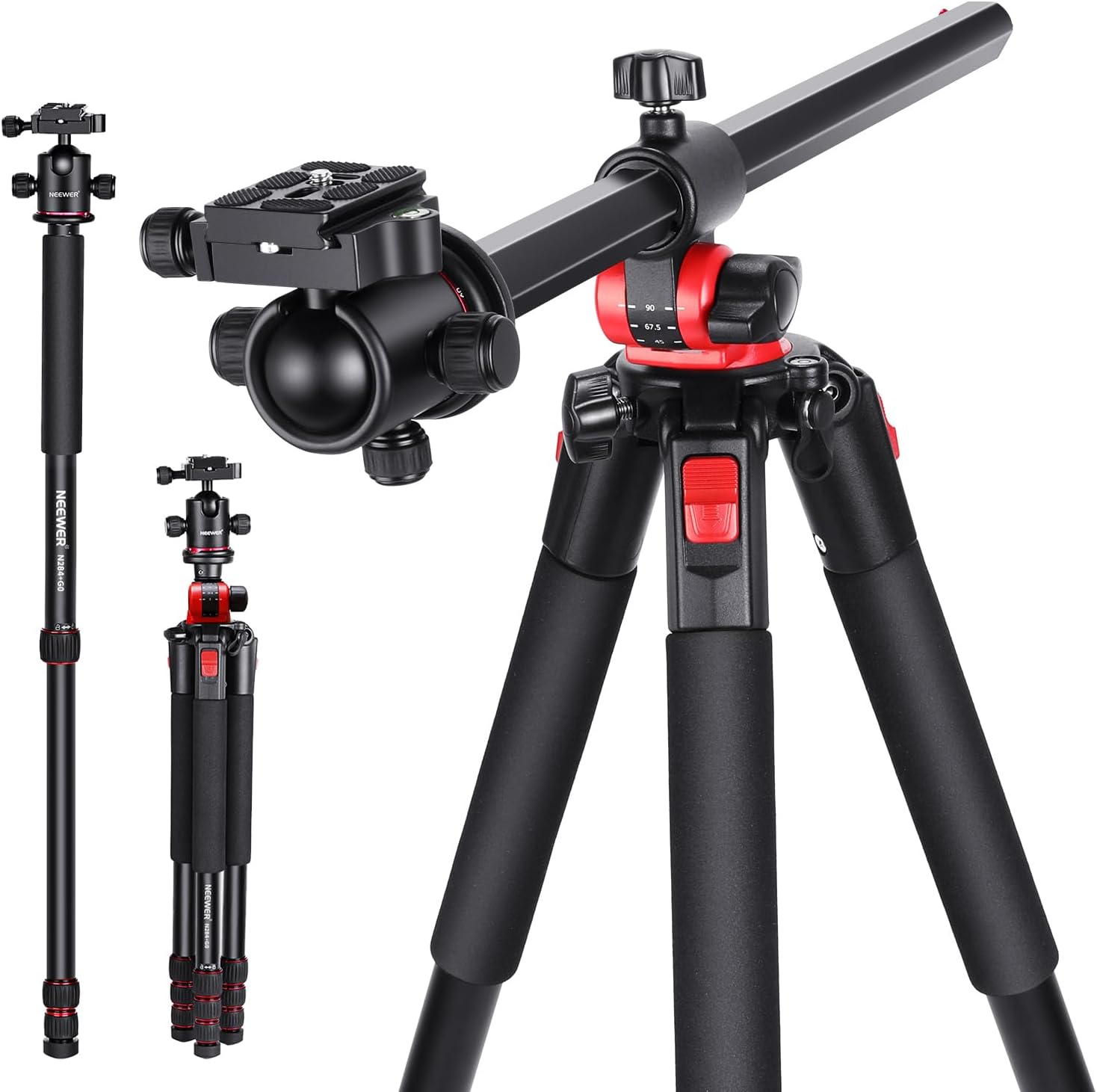 NEEWER 72 inch Camera Tripod Monopod with Center Column and Ball Head Aluminum, Arca Type QR Plate, Bag, Horizontal Tripod Overhead Mount for DSLR , Video Camcorder, Max Load: 33lb