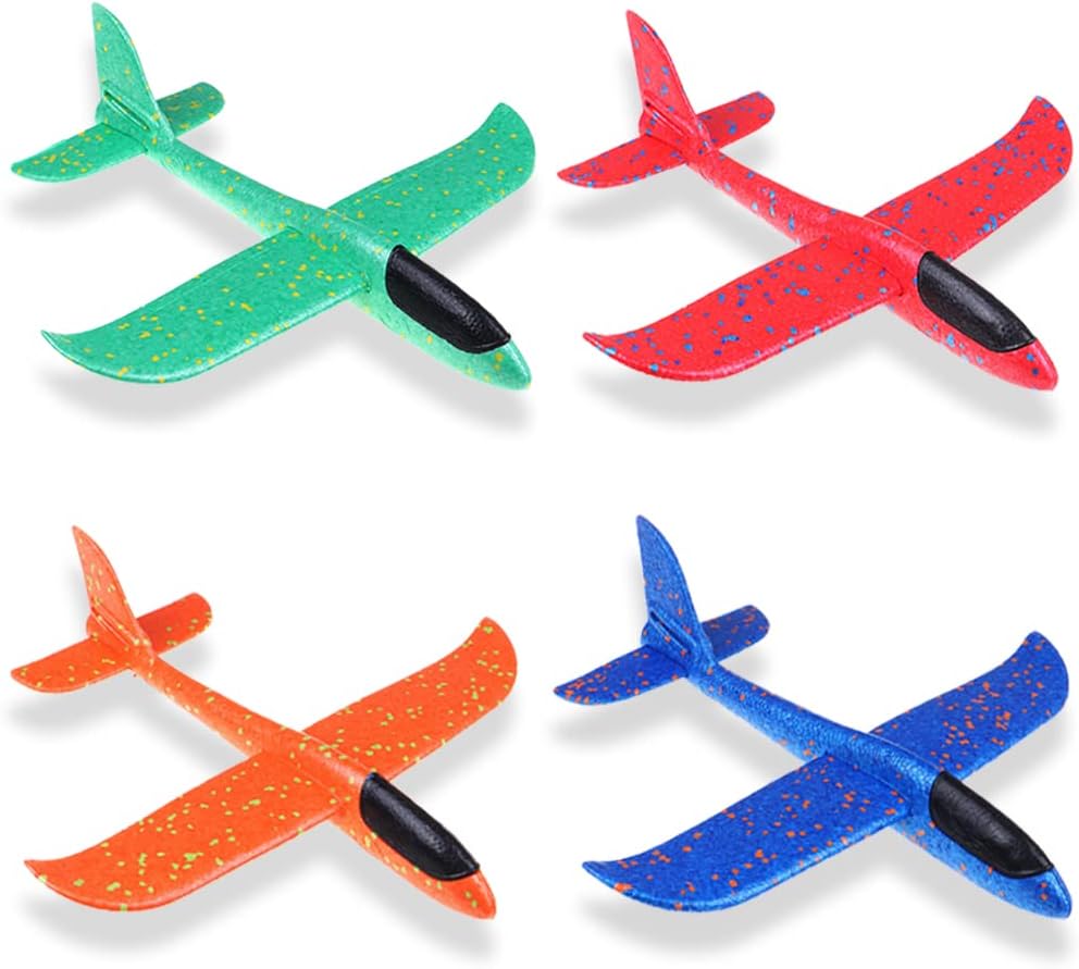 Ceqiny 4 Pack Airplane Toys - Foam Glider Plane, Large Airplane Model, Manual Throwing Aeroplane, Flying Gliders for Kids Fun, Outdoor Sport Game, Birthday Gifts