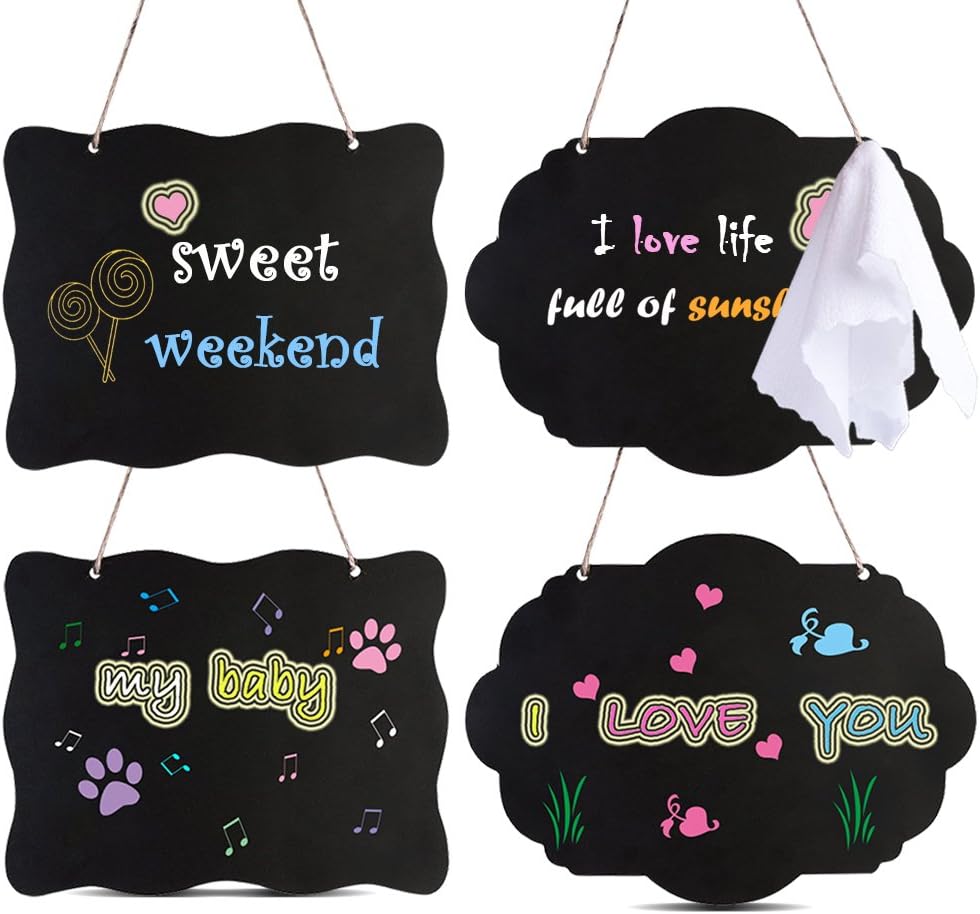 AUSTOR Chalkboard Sign 8x10 Inch Double Sided Erasable Message Board with Hanging Strings, 2 Shapes x 2, 4 Pack