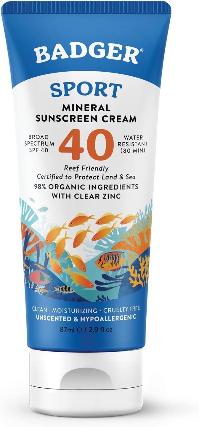 Badger Company, Clear Zinc Sunscreen Cream, SPF40, Unscented, 2.9 fl oz (87 ml)