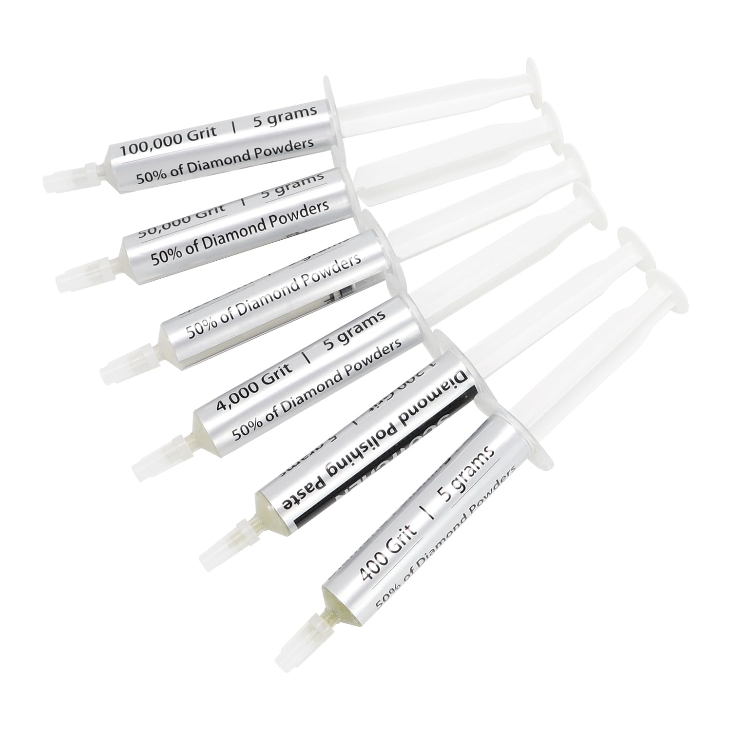 SCOTTCHEN 6Pcs Diamond Polishing Paste,400/1,200/4,000/8,000/50,000/100,000 Grit, Lapping Compound with 50% Concentration of Diamond Powders for Jewelry, Metal, Ring, Glass, Coin, 5 Gram Each