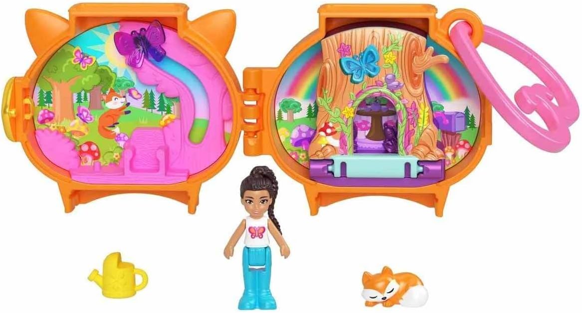Polly Pocket Cuddly Toys Compact Playset, Includes 2 Mini Figures and Accessories, Fox, Ages 4+, Item Type: Doll Playsets, Multiple Themes