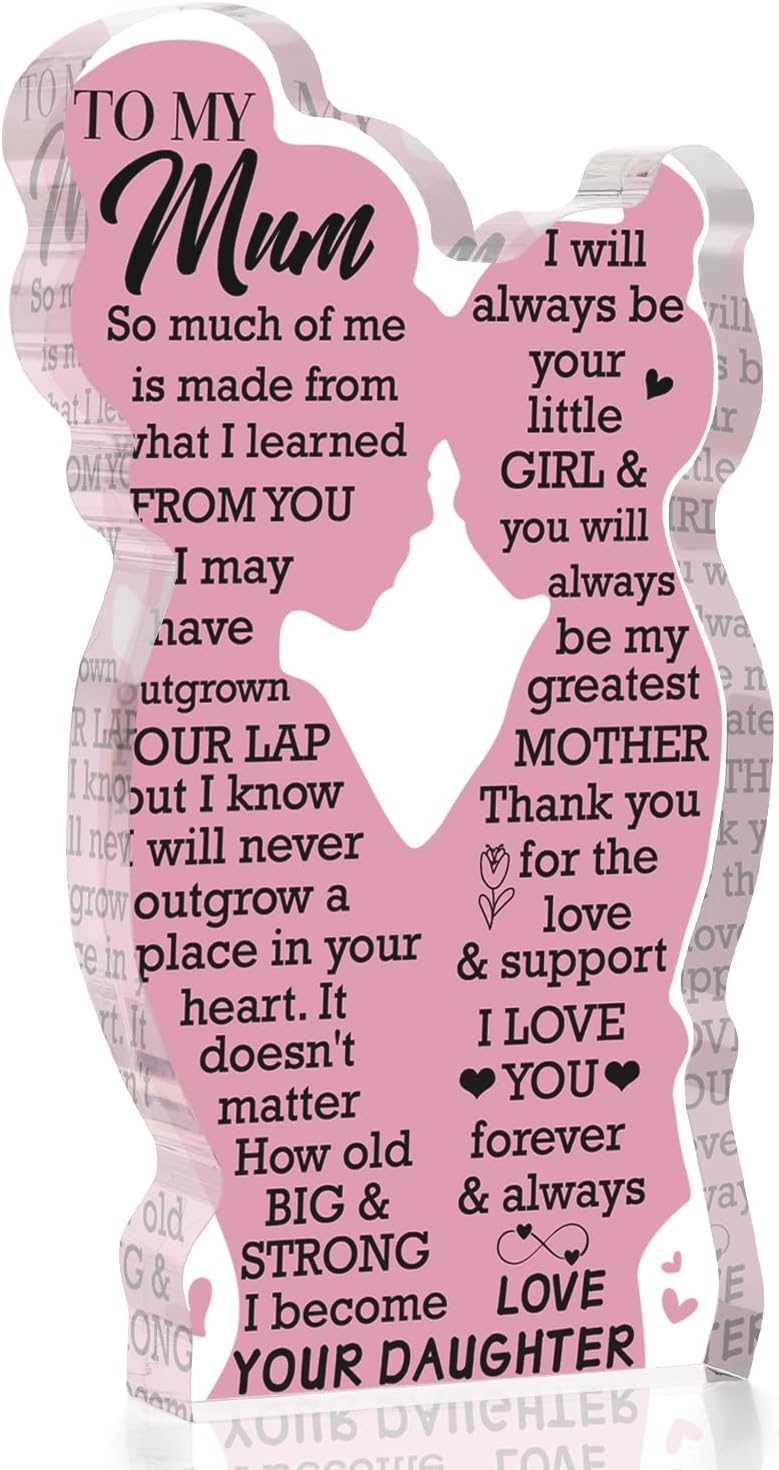 Welsky Mum Birthday Gifts, Gifts for Mum Acrylic Plaque, Birthday Mothers Day Christmas Thank You Retirement Gift for Mum Mother from Daughter, Personalized Present Acrylic Room Home Decor