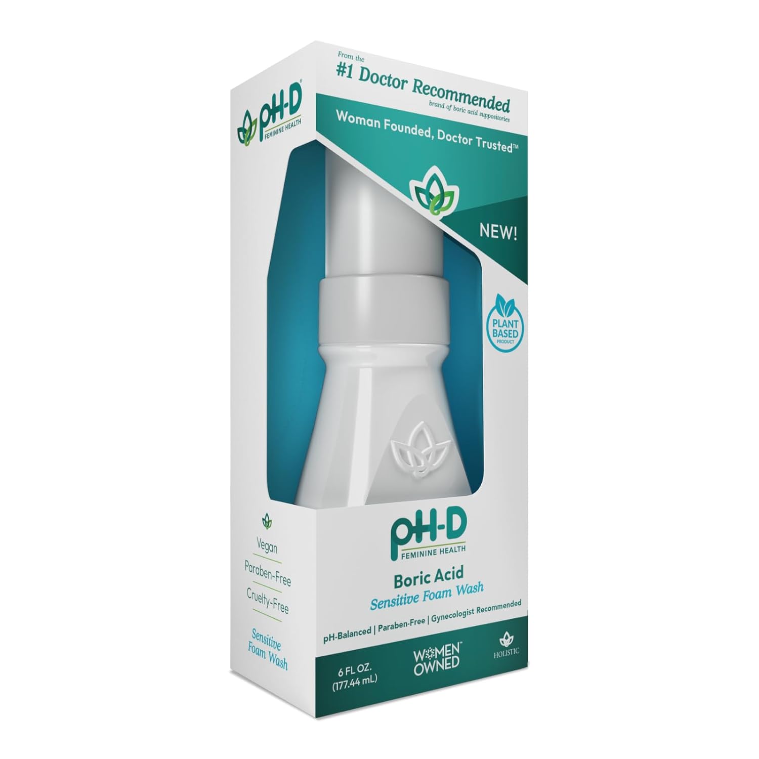 pH-D Feminine Health Support - Boric Acid Foam Wash - pH-Balanced, Paraben-Free, and Plant-based (Sensitive, 6 Fl Oz (Pack of 1))