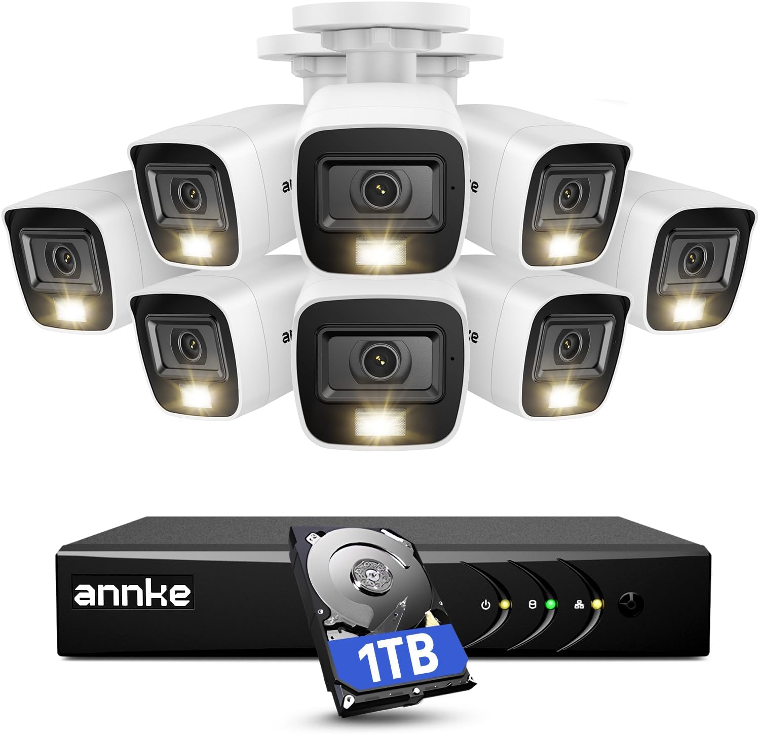 ANNKE Home Wired Camera Security System with Audio, 8CH 3K Lite H.265+ AI DVR with 1 TB Hard Drive and 8 X 1080P IP67 Weatherproof Cameras with Dual Light, Human/Vehicle Detection, Color Night Vision