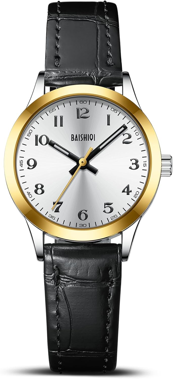 BAISHIOI Ladies Watches Analog Quartz Watch Women's Everyday Watch Easy Read Waterproof Wrist Watch for Women Classic Business Women Watches with Black Leather Strap