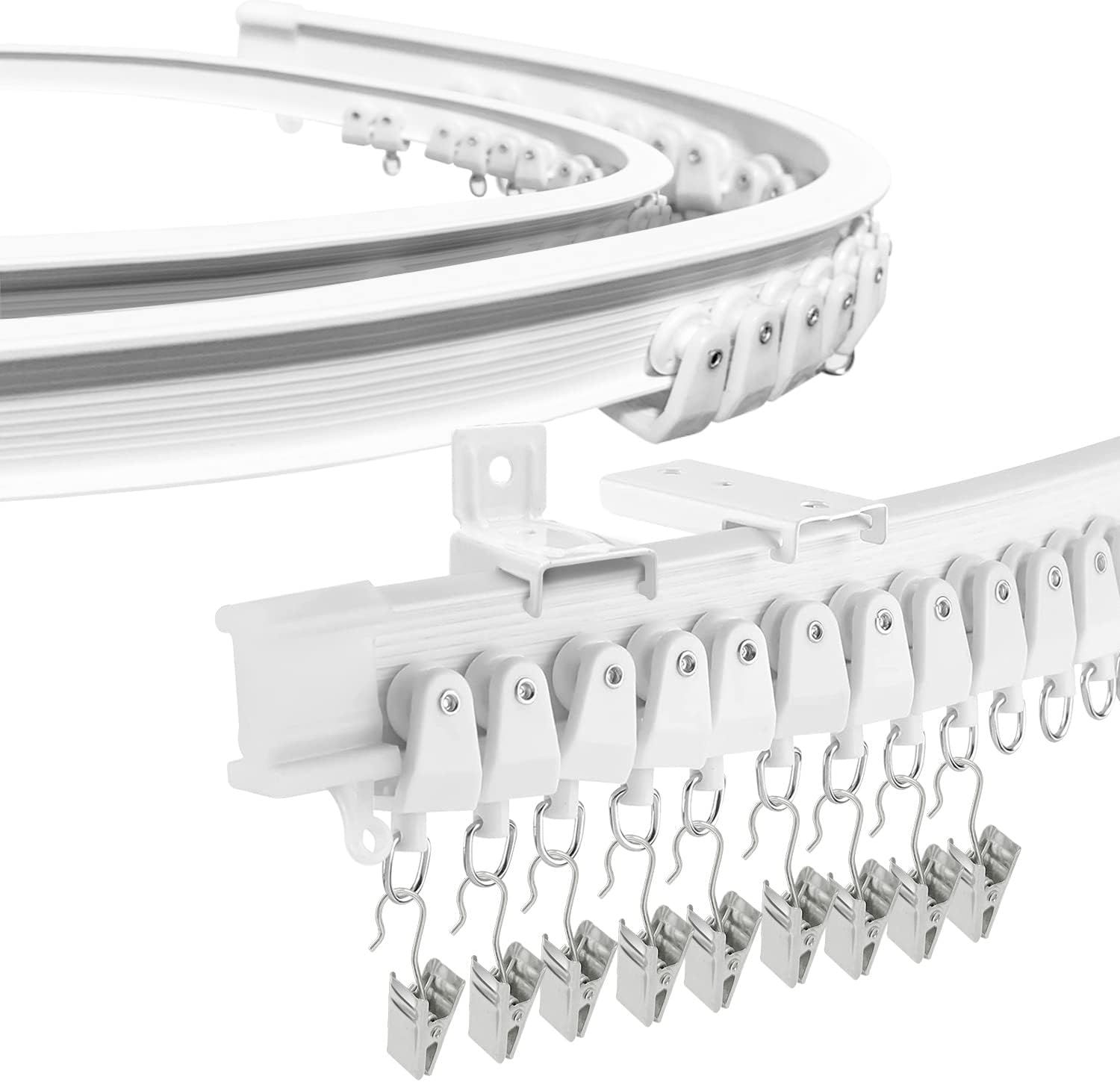 Curtain Track Room Divider, Bendable Curved Ceiling & Wall Mount Flexible Track System with Clips, 8Ft Alloy Plastic Drop Sliding Curtain Track for Bay Window