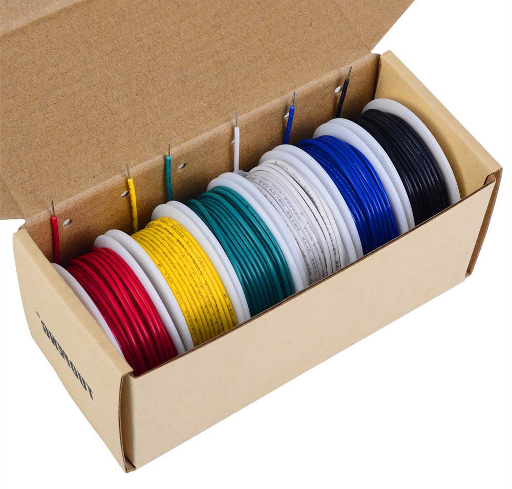 18 awg Solid Wire-18 Gauge Tinned Copper Wire, PVC (OD: 1.88 mm) -6 Different Colored 20 ft / 6 m Each,Jumper Wire- Hook up Wire Kit