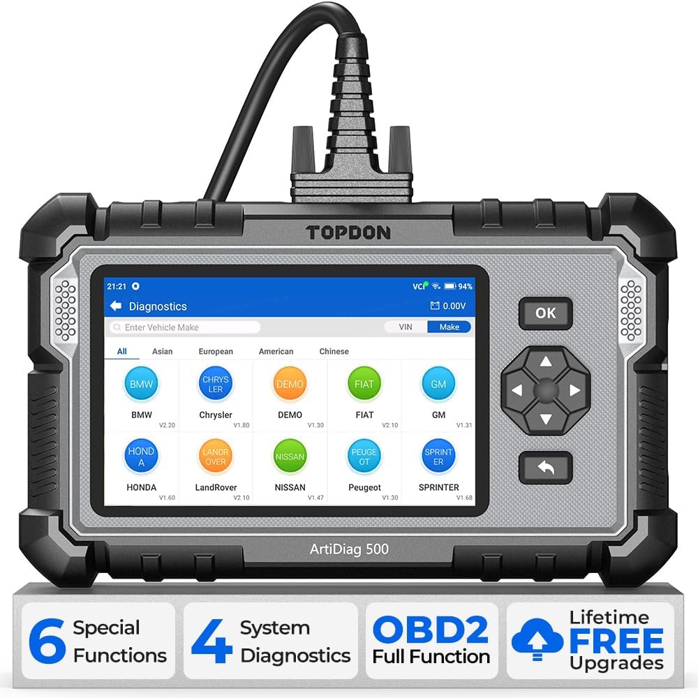 OBD2 Code Reader TOPDON ArtiDiag500, DIagnostic Scanner Engine/Transmission/ABS/Airbag Car Diagnostic Tool, 5 Reset Functions for Oil/BMS/ABS/ETS/Throttle, One-Click Lifetime Wi-Fi Update