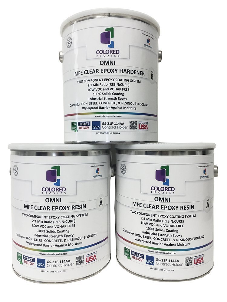 Coloredepoxies 10002 Clear Epoxy Resin Coating 100% Solids, High Gloss For Garage Floors, Basements, Concrete and Plywood. 3 Gallon Kit