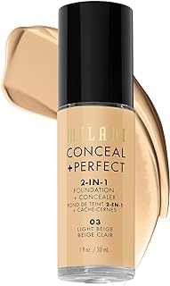 Milani Conceal + Perfect Liquid Foundation - Light Beige, 1 Fl. Oz. Cruelty-Free, Water-Resistant, Oil-Free, Medium-To-Full Coverage, Satin Matte Finish