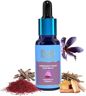 Blue Nectar Saffron & Manjish Face Oil - Original Kumkumadi Oil for Face | Ancient Glow Serum Face Moisturizer for Brighter Skin | Plant Based Collagen Booster for Women & Men (26 Herbs, 1Fl Oz)