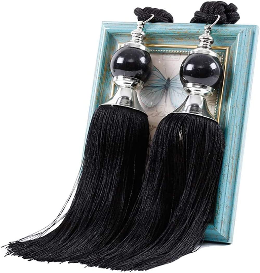Elandy 2Pcs Black Curtain Tassel Tiebacks Crystal Beaded