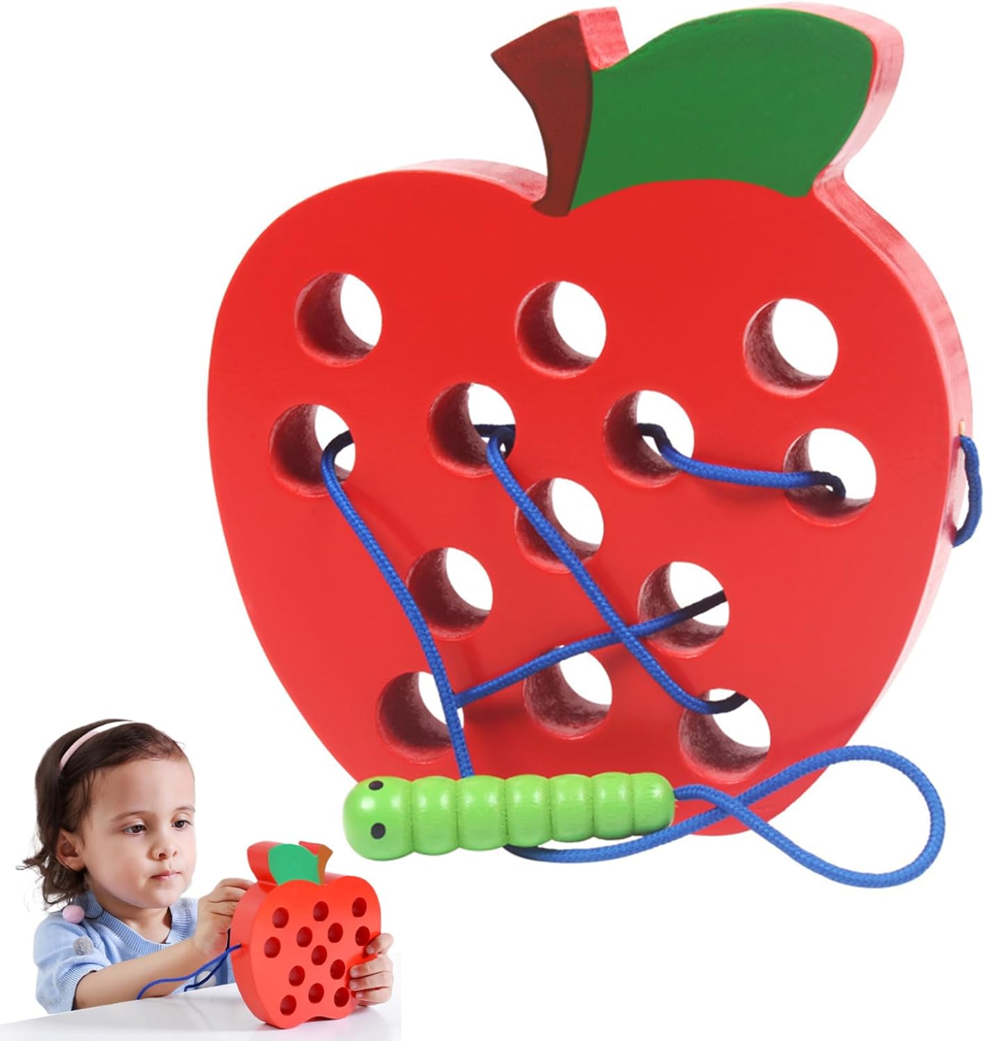 Ssguopte Lacing Toy for Toddlers Preschool Wooden Fruit Threading Toy with Threading Sticks, Fine Motor Skill Toys, Educational Toddler Lacing Toy for Boys Girls