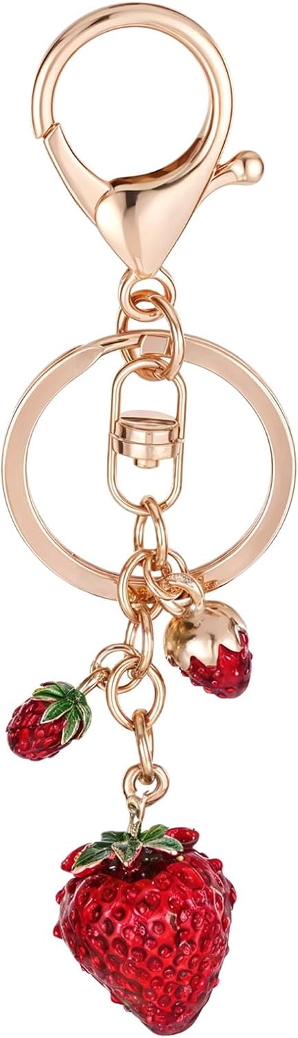 Strawberry Keychain, Cute Strawberry Bag Charms for Women Girls Kawaii Purse Charms for Handbags Wallet Cellphone Car Keys
