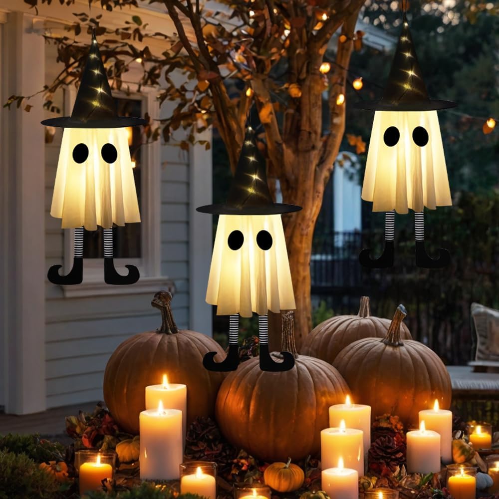 DTYDECLE 3pcs Ghost Halloween Hanging Decorations, Light Up Hanging Halloween Ghosts Decorations Scary Ghosts Decor for halloween House Indoor Outdoor Party Decor