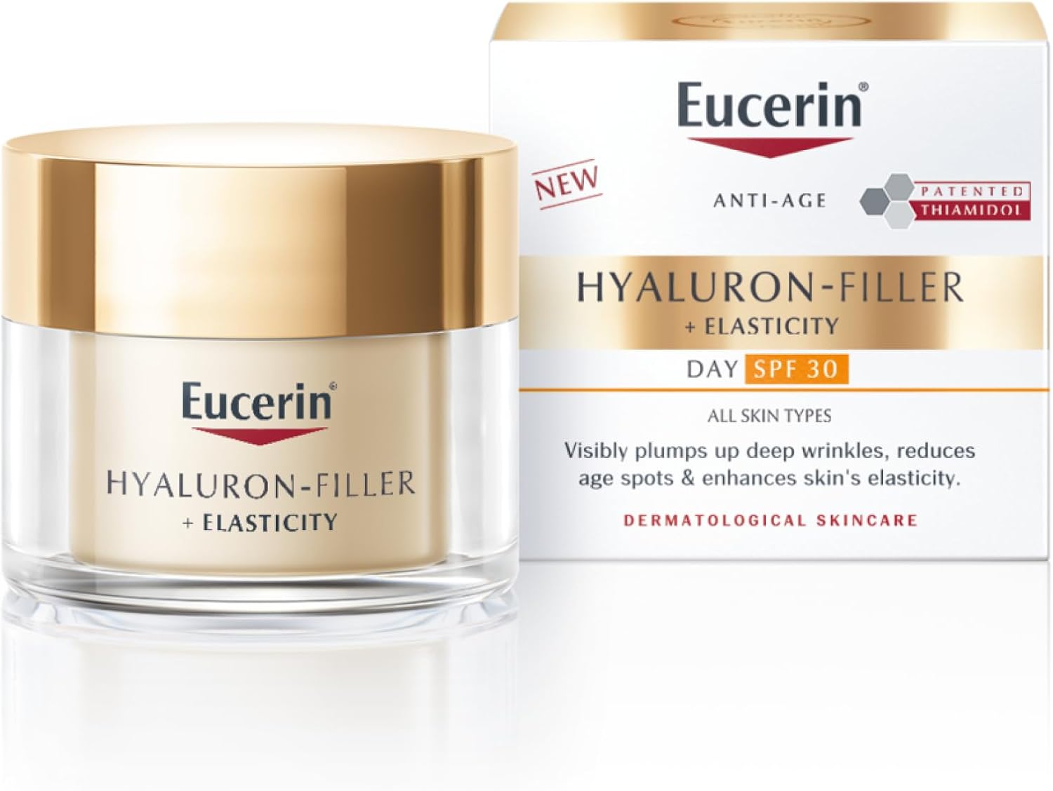 Eucerin Hyaluron-Filler + Elasticity Day Care SPF 30 50ml, Anti-Wrinkle Day Cream for Refined Skin, Nourishing Moisturiser with Hyaluronic Acid and Collagen